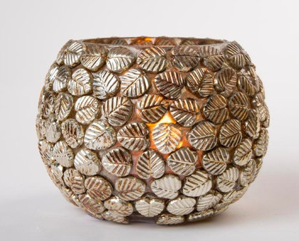 Zelta/vara krāsas svečturi tējas svecēm ar lapiņu mozaīku